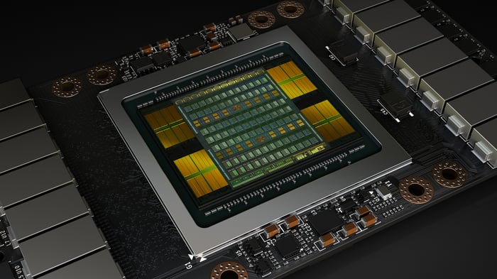 Nvidia Tesla V100 processor. 