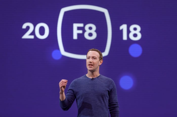CEO Mark Zuckerberg speaking at a conference.