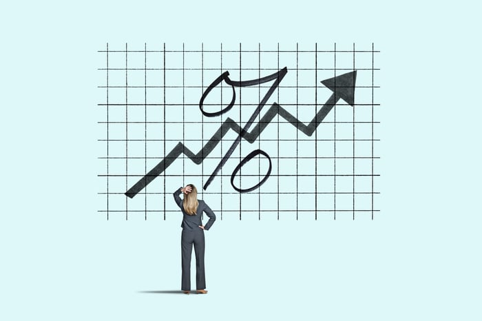 Investor looking at a rising interest rate chart.