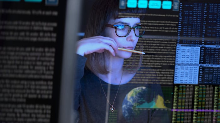 Data analyst analyzing information.