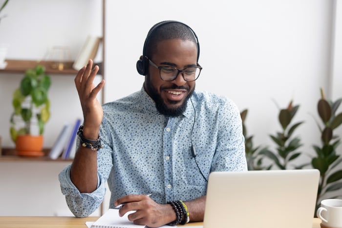 A young man on a video call.