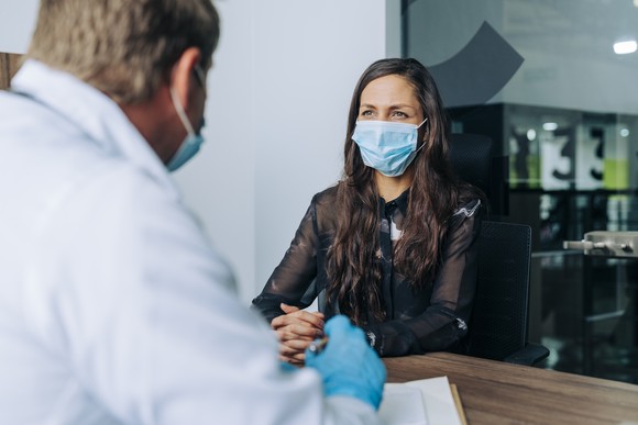 A person meets their doctor for an appointment.