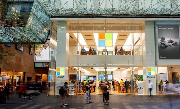Outside view of a Microsoft store.