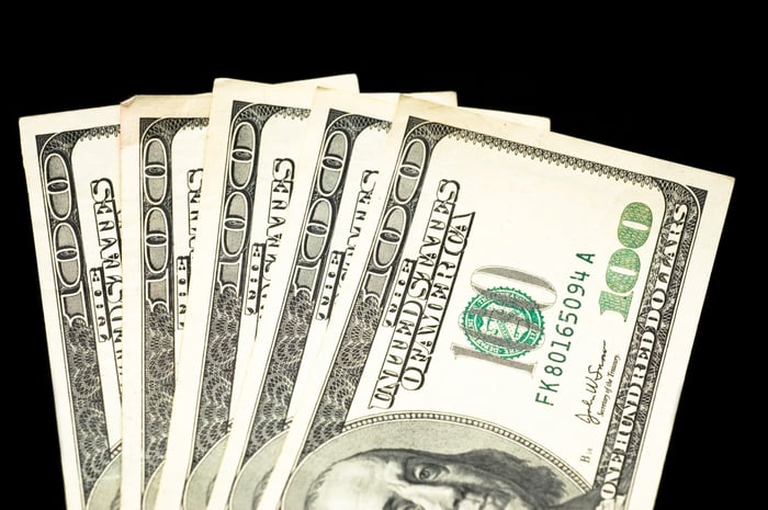 Stack of hundred-dollar bills.
