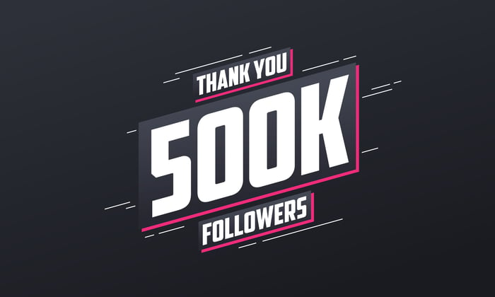 Social media banner reads THANK YOU 500K FOLLOWERS.