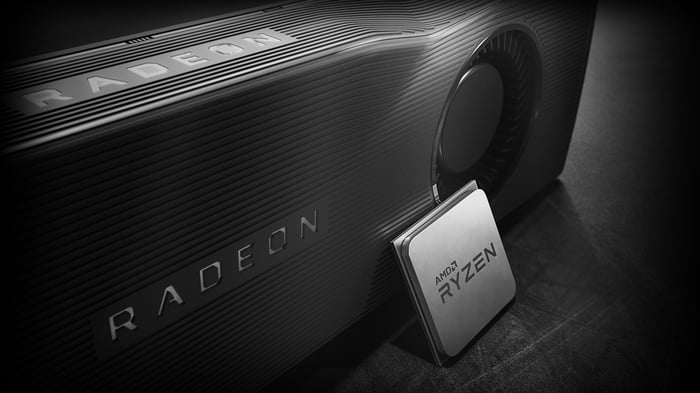 A Radeon graphics card and Ryzen CPU.