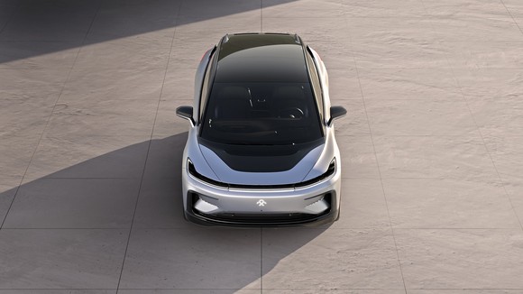 Front and top view of FF91 electric car.