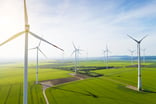 Wind turbines and agriculture field.