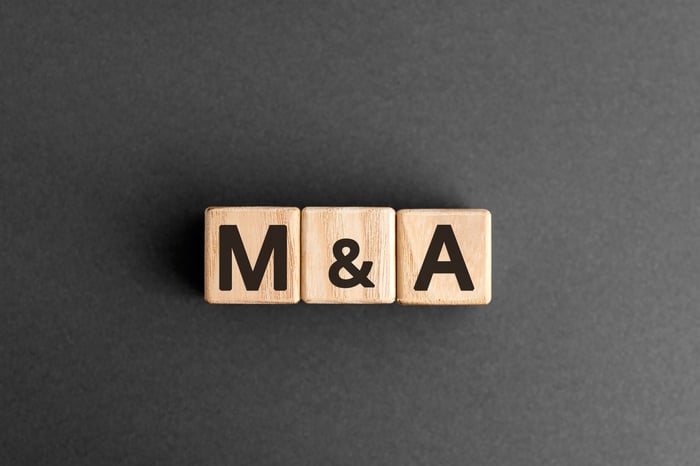 Wooden blocks that spell M&A.