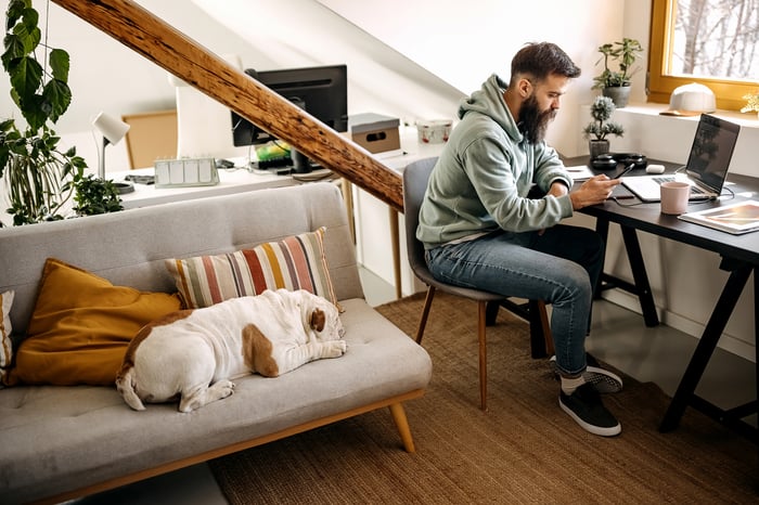 A person working in a home office.