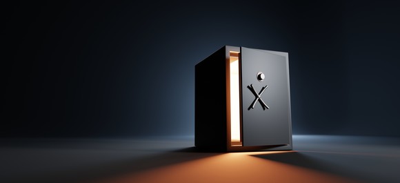 An open safe with a light inside.