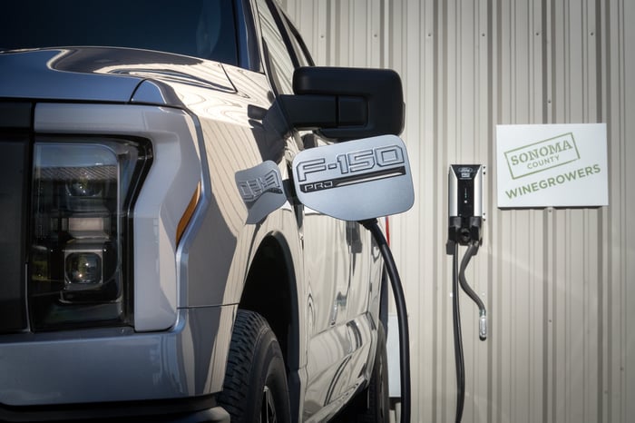 Ford F-150 Lightning being charged.