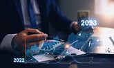 Stock market graphic depicting the transition from 2022 to 2023