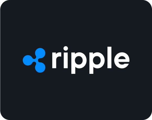 Official Ripple logo, white text and blue symbol on a black background.