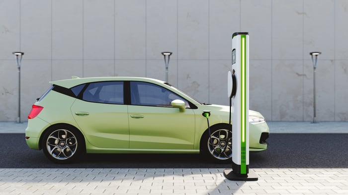 An electric car being charged.