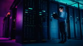 technician checking data cloud server