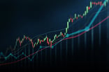 financial graph with up trend line candlestick chart in stock market