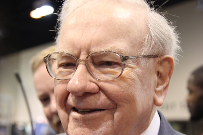 A jovial Warren Buffett at Berkshire Hathaway's annual shareholder meeting.