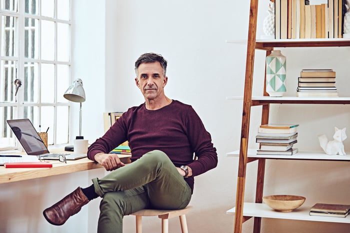 A person at a desk.