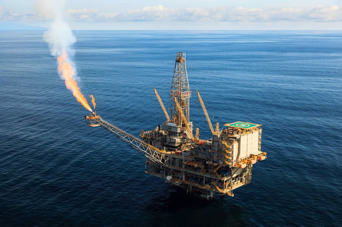 An offshore oil rig.