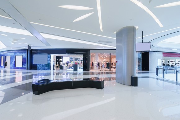 Inside of a shopping mall.