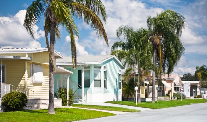 Manufactured houses in a community.