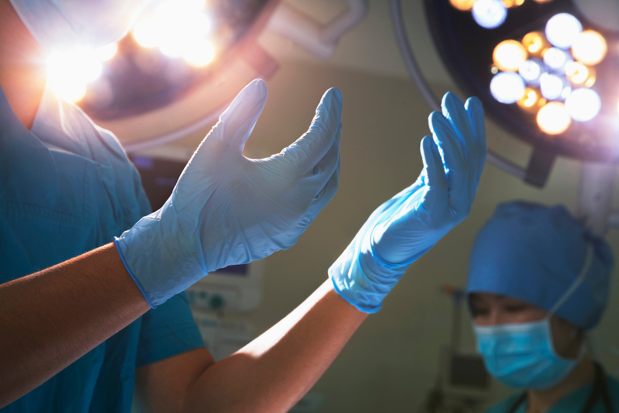 surgical gloves and surgical lights in the operating room