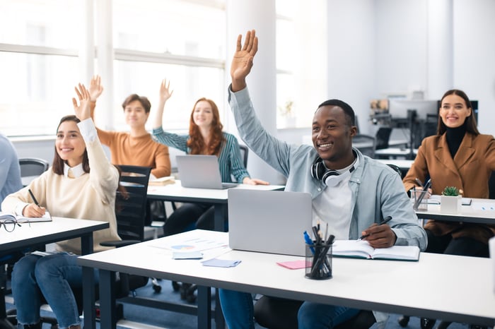 College students in a classroom.
