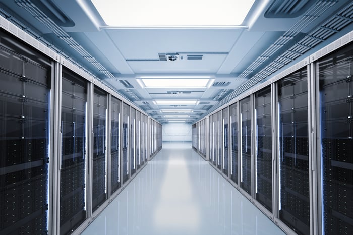 A server room within a data center.