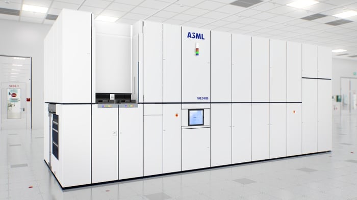 A large ASML machine in a factory. 