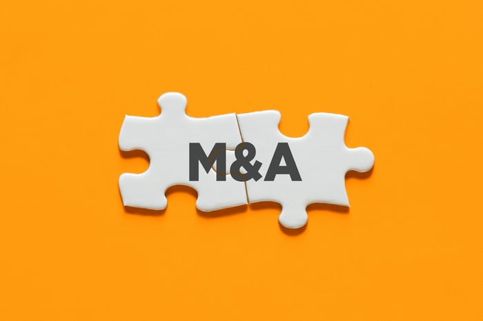 Connected puzzle pieces with the letters M&A on them.