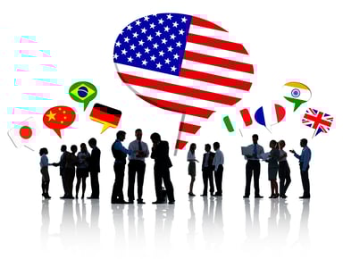 International discussion with flags