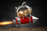 Piggy bank on a flying rocket compound interest