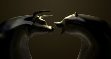 bronze bear and bull figurines -- bear market bull market stock market