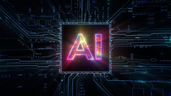 A graphic of a microchip with the letters AI printed on it.