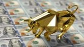 bull figurine with hundred dollar bills