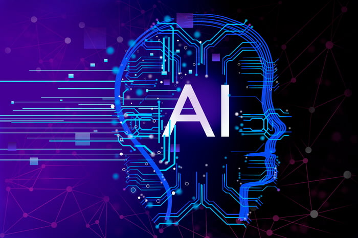 An abstract image of computer circuitry spelling out the letters AI.