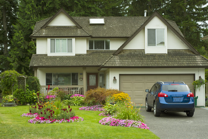 A car in a driveway.