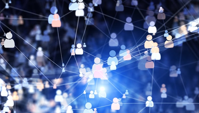 A cloud of social networking connections.