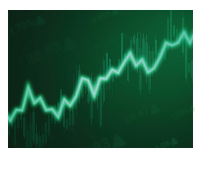 Glowing green stock market arrow going up.