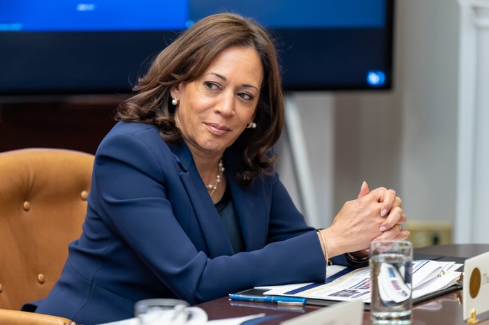 Vice President Kamala Harris attending a cabinet meeting. 