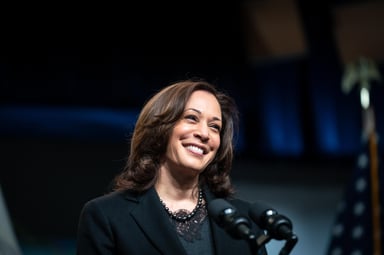 Kamala Harris dark background. Official White House photo by Lawrence Jackson.