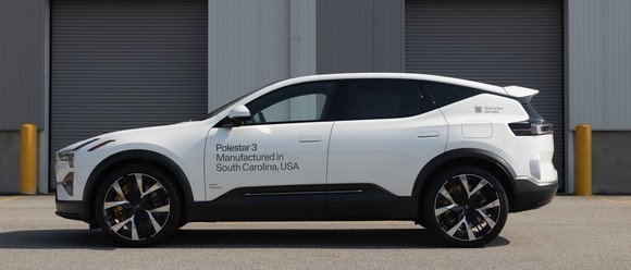 A white Polestar 3 electric SUV.