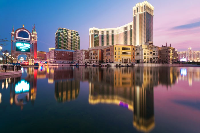 Macao's Cotai Strip at night. 