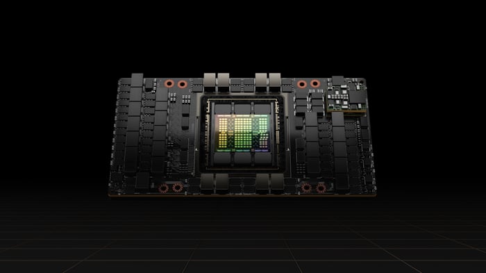 A Nvidia Hopper graphics processing unit. 