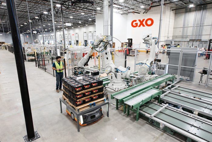 A robotic arm at a GXO warehouse.