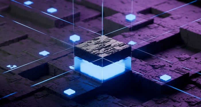 A digital illustration of a circuit board.