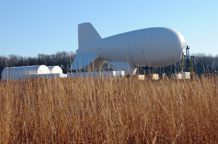 JLENS tethered and on the ground at Aberdeen Proving Grounds in 2014.
