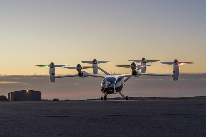 One example of Joby Aviation's electric vertical takeoff and landing aircraft.