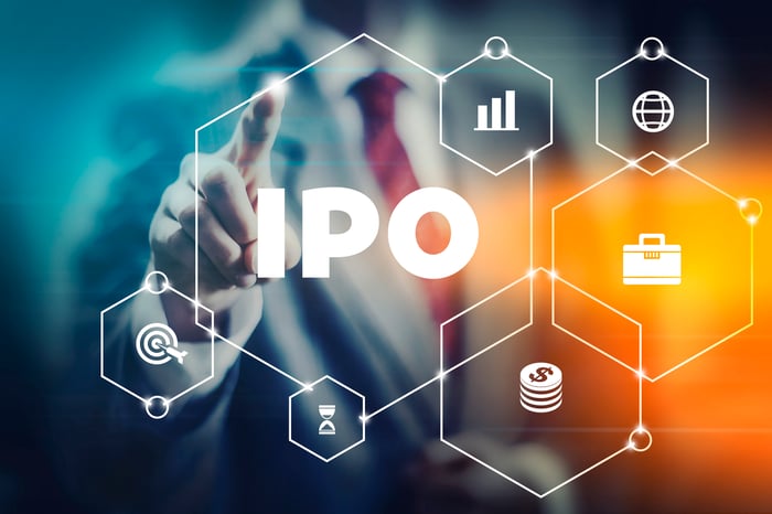 A finger pointing to the letters "IPO" floating in the air.